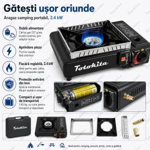 aragaz camping totokita eficient alimentare duala 2.4kw inox