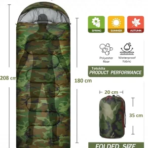 Sac de dormit 2 in 1 camuflaj militar 1300g patura camping Totokita