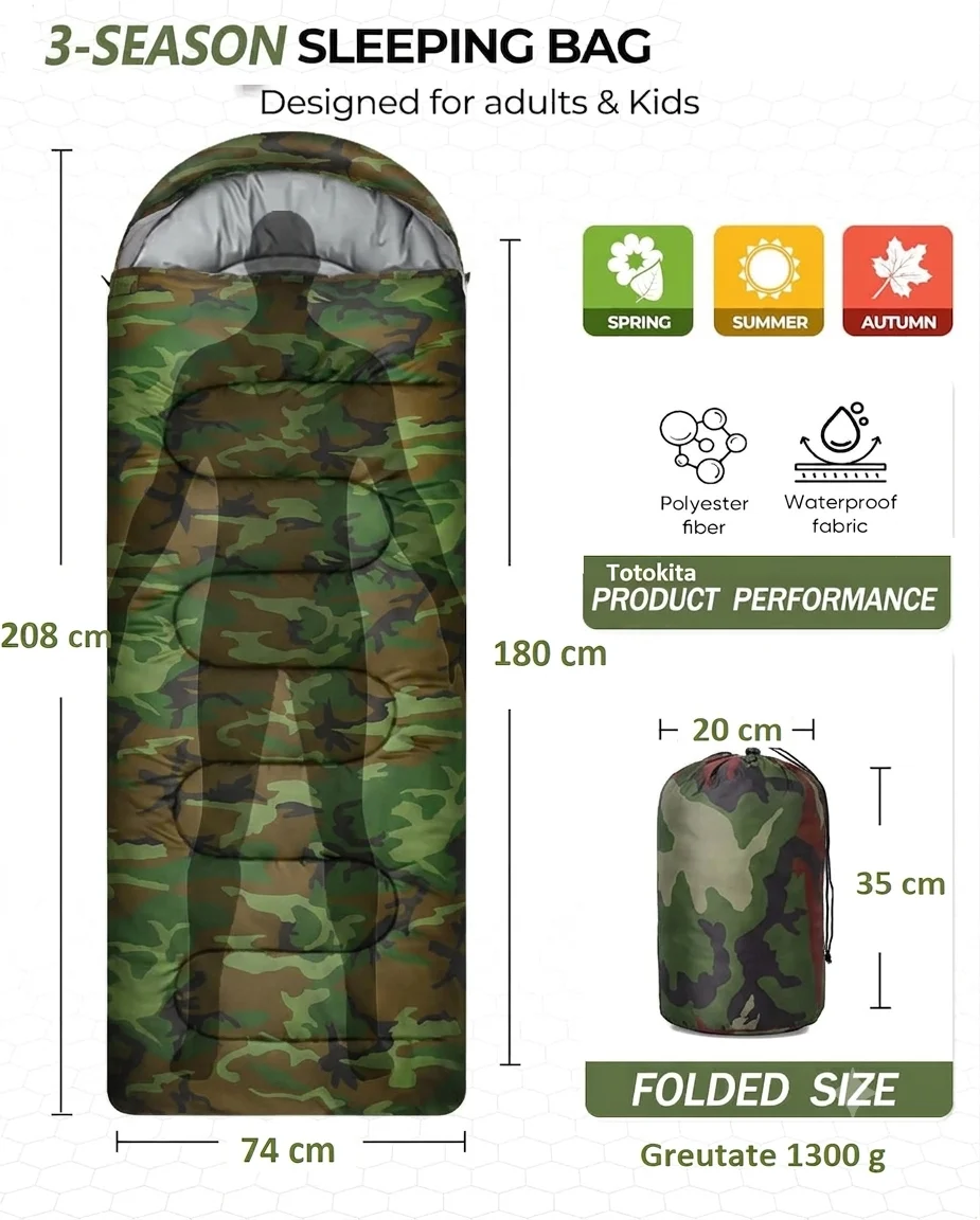 Sac de dormit 2 in 1 camuflaj militar 1300g patura camping Totokita (4) Sac de dormit 2 in 1 camuflaj militar 1300g patura camping Totokita