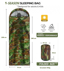Sac de dormit 20 grade camuflaj 950g patura 2 in 1