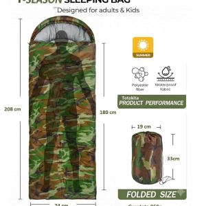 Sac de dormit 20 grade camuflaj 950g patura 2 in 1