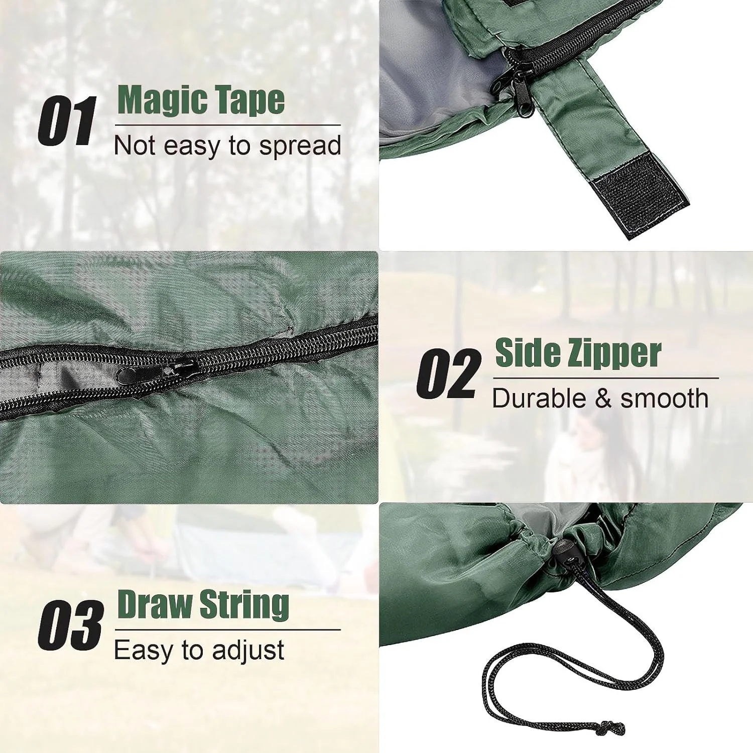 Sac de dormit 3 anotimpuri verde 1300g patura 2 in 1 camping outdoor Totokita (4)