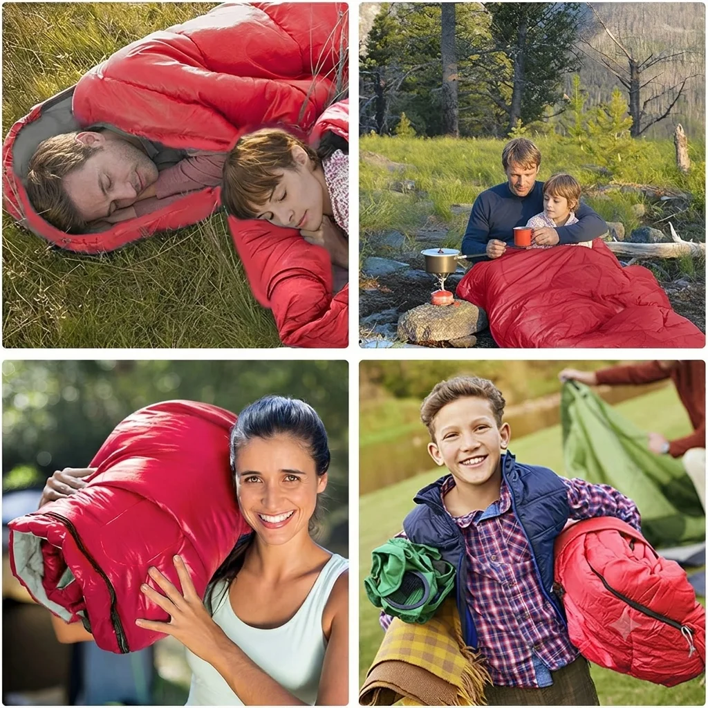 Sac de dormit 3 sezoane rosu 1300 g patura 2 in 1 camping outdoor Totokita (2) Sac de dormit 3 sezoane rosu 1300 g patura 2 in 1