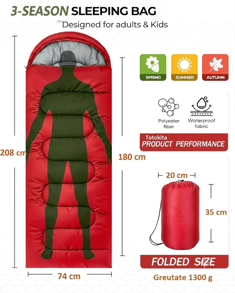 Sac de dormit 3 sezoane rosu 1300 g patura 2 in 1 camping outdoor Totokita (4) Sac de dormit 3 sezoane rosu 1300 g patura 2 in 1