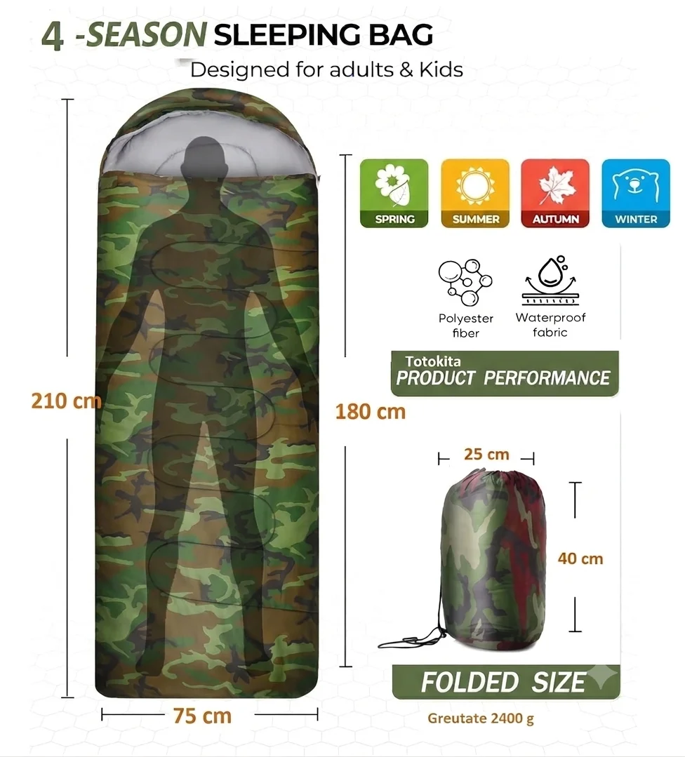Sac dormit iarna 4 sezoane militar camuflaj 2400g impermeabil outdoor Totokita (1) sac dormit iarna 4 sezoane militar camuflaj