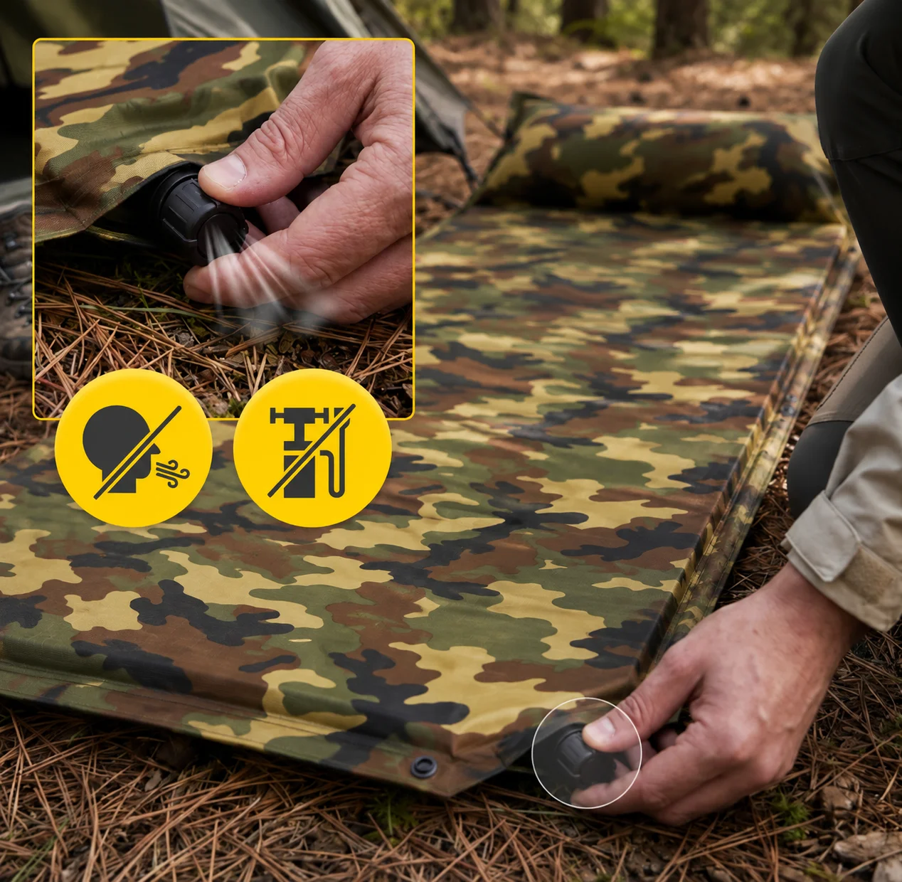 Saltea gonflabila autogonflabila cu perna 184×60 cm camuflaj (2) saltea autogonflabila cu perna
