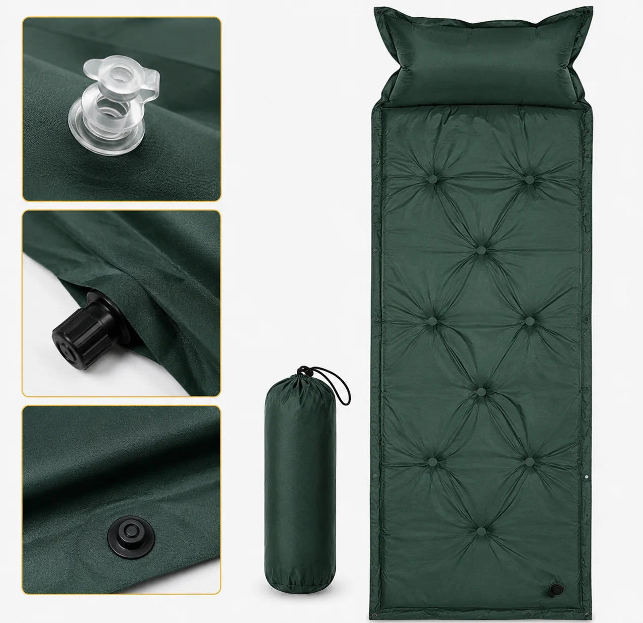 Saltea gonflabilă cu auto-umflare și pernă totokita camping, culoare verde padure (4) saltea autogonflabila cu perna