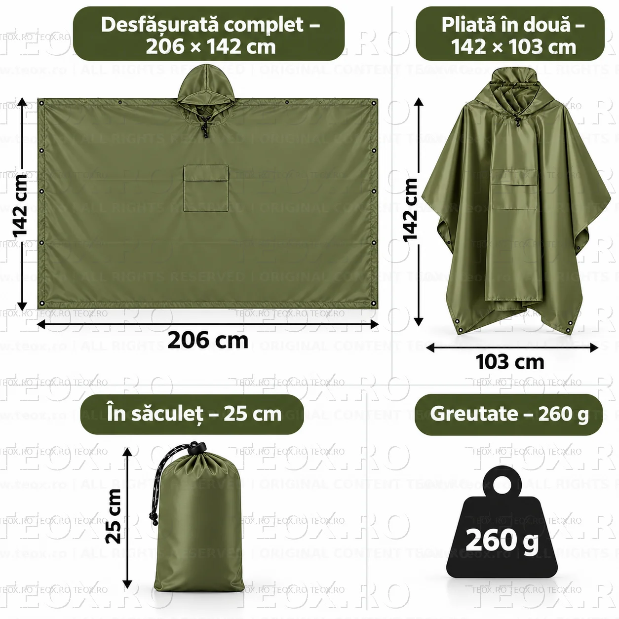 Pelerina de ploaie verde impermeabila Pelerina pentru ploaie impermeabila 3 in 1